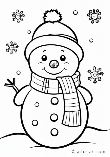 Página para colorir de floco de neve com boneco de neve